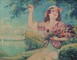 Illencz Lipót( 1882 - 1950 ) Lány virágokkal