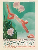 Art deco utazási reklám plakát reprint nyomat 1936 trópusok tenger búvár női fürdőruha merülés halak