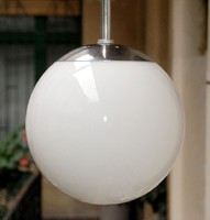 Bauhaus - Art deco - krómozott menyezeti lámpa felújítva - tejüveg gömb búra - EKA