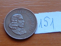 DÉL AFRIKA 1 CENT 1967 (Afrikaans legend - SUID-AFRIKA),van Riebeeck, MADARAK,VEREBEK 151.