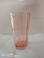 Meseszép rózsaszín pöttyös Art Deco üveg váza