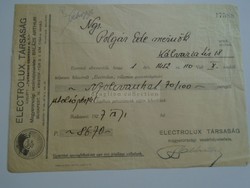 G2021.81 Electrolux Társaság Balázs Artur Budapest - Polgár Ede  porszívórészlet elismervénye 1927