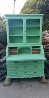 Beautiful vintage, provence-painted neo-baroque secretary, writing chest, glass cabinet