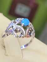 Antik ezüst gyűrű kék ásvány kővel