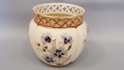 Zsolnay kézzel festett búzavirágos porcelán koronás kaspó