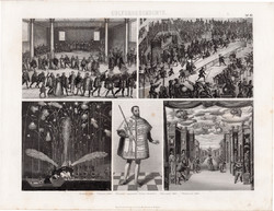 Történelem, kultúra - újkor (40), egyszínű nyomat 1875, német, bál, lovagi torna, színház, herold