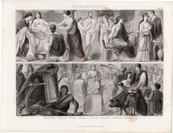 Történelem, kultúra - ókor (25), egyszínű nyomat 1875, német, Róma, római, gladiátor, művészet, zene