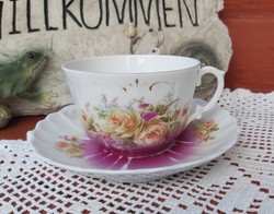 Gyönyörű ritka antik szecessziós virágos rózsás Austria csésze szett, teás csésze teáscsésze