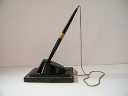 Régi bakelit, bőr bevonatos asztali tolltartó eredeti golyóstollal