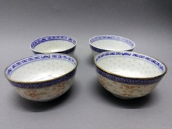 4db régi kínai porcelán rízses csésze