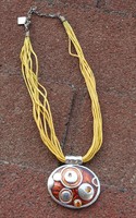 Fire enamel inlaid pendant with necklace