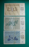 Litván 3 db-os bankjegy lot - 1 - 3 - 5 Talonas - 1991-es széria