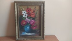 Szép jelzett virágcsendlet festmény 30x40 cm kerette