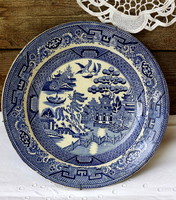 Antique old willow pattern, English faience plate, wall bowl