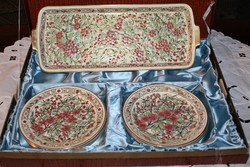Ritka kézzel festett Zsolnay süteményes készlet dobozában