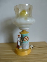 Mary H. Rahmer ceramic lamp, little girl with wheeled well. Beautiful piece.