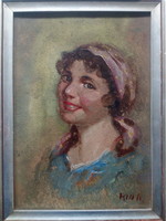 Kiss alajos: portrait of a village girl, oil painting