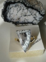Genuine dendritic opal (merlinite) 925 silver ring 56