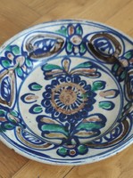 Antik néprajzi fazekas munka, színes erdélyi tál tányér