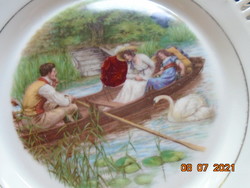 Szecessziós festményszerű életképpel, csónakázás a hattyús tavon. áttört 10 szögletes tányér