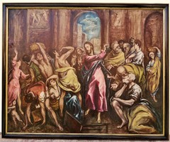Vöröss Tibor (1911-1999) El Greco után kufárok kiűzetése másolat 60-as évek 114x93cm !