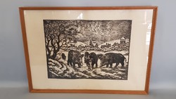 Meadow meadow: wild boars etching (for hunters)