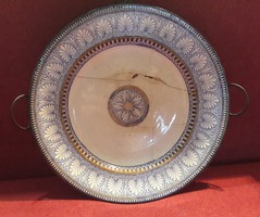 Ritkaság: antik fajansz tányér betétes réz konyhai tál, melegentartó