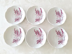 Régi Zsolnay porcelán lila virágos barokk kávés csészealj 6 db