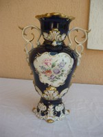 Hollóházi kék  barokk váza, 35 cm. 1 forintról.