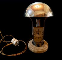 MOFÉM art deco stílusú lámpa, órával, alabástrom talapzattal, m:28cm