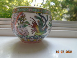 Szikrázó színekkel ,kidomborodó festéssel teás csésze kakas,lótusz és bazsarózsa mintákkal