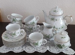 Hollóházi porcelán teáskészlet Pannónia collection Erika mintás 6 személyes