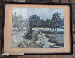 Antique marked watercolor landscape painting