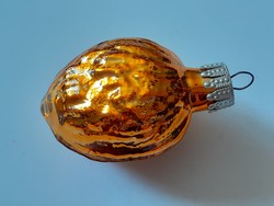 Régi üveg karácsonyfadísz arany dió retro üvegdísz 1 db