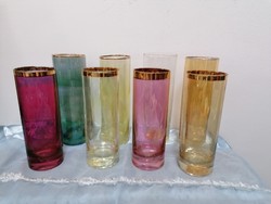 Retro színes üveg csőpohár 8 db