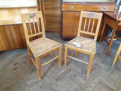 Old vintage 2 pine folk peasant chairs