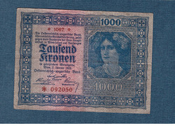 1000 Korona 1922 Osztrák - Magyar Bank VF Vízjel nélküli papír