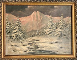 Ismeretlen festő Tátrai táj c. 60x80 cm olajfestménye