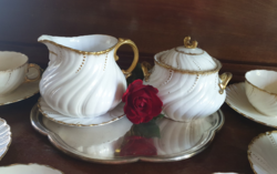 Sarreguemines porcelán fajansz arany gyöngyös teás kiöntő és cukortartó /db