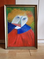 Karay szignós bohóc festmény, olaj, vászon, 50x70+kerete