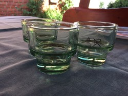 Halványzöld üveg gyertya-tartó 3 db egyben, új (2.sz.)