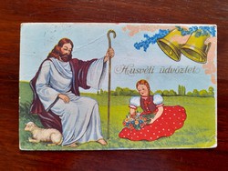 Régi húsvéti képeslap 1941 rajzos levelezőlap Jézus bárány kislány