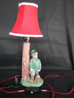Retro kerámia figurális lámpa vadász fiú kutyával