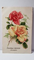 Régi rózsa virágos képeslap, üdvözlőlap, levelezőlap 1943