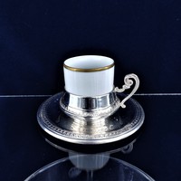 Édes ezüst kávés csésze porcelán pohárral
