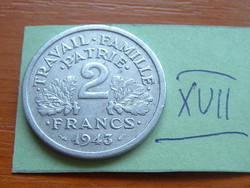 FRANCIA 2 FRANCS FRANK 1943 c. + szárny VICHY ALU. XVII.