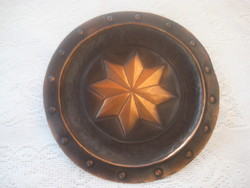Retro, goldsmith's work, mural on a red copper base. Wall decoration, diam. 16.2 Cm with varga mark, signed