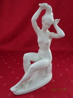 Aquincum porcelán figura, fehér, fésülködő női akt szobor, magassága 22,5 cm. Vanneki!
