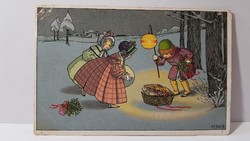 Régi képeslap újévi üdvözlőlap, levelezőlap 1923