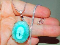 Blue druzy agate mineral stone pendant with gift necklace